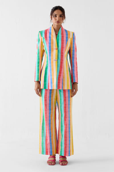 Studio Rigu Multicolour printed stripe blazer and pant set STUDMAY26D144795
