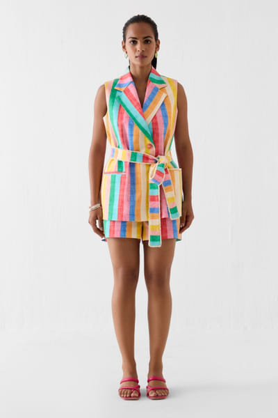 Studio Rigu Multicolour printed striped blazer-shorts set STUDMAY26D144796