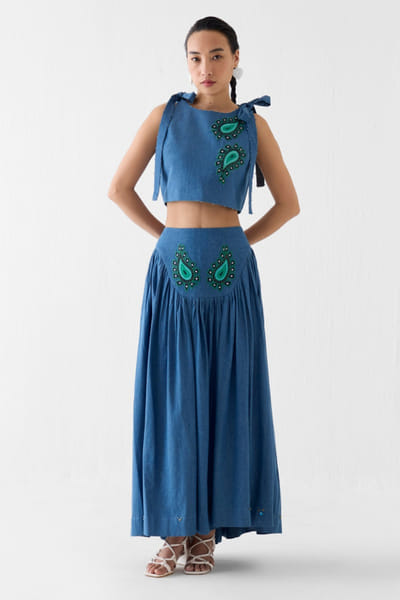 Studio Rigu Blue paisley patchwork denim skirt set STUDMAY26D144797