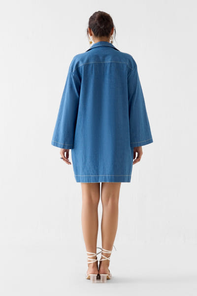 Studio Rigu Blue hand embroidered patchwork denim dress STUDMAY26D144798