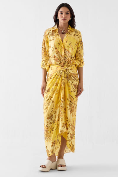 Studio Rigu Yellow paisley print draped shirt dress STUDMAY26D144800