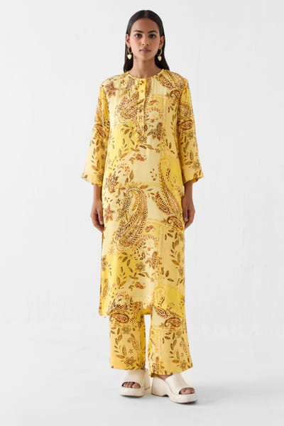 Studio Rigu Yellow paisley print straight kurta set STUDMAY26D144801