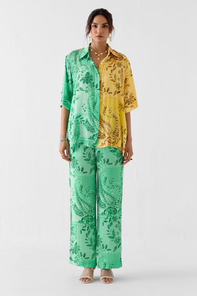 Studio Rigu Green-yellow paisley printed co-ord set STUDMAY26D144803