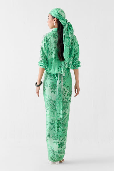 Studio Rigu Green paisley printed draped shirt dress STUDMAY26D144804