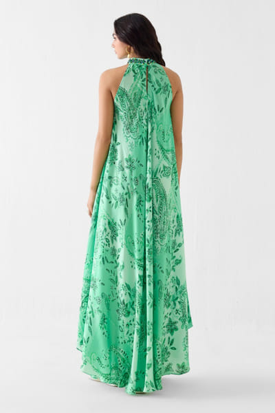 Studio Rigu Green paisley print embroidered halter dress STUDMAY26D144805