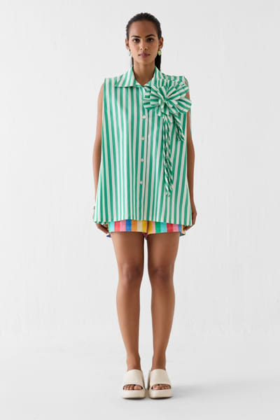 Studio Rigu Green striped 3D fabric floral shirt STUDMAY26D144809