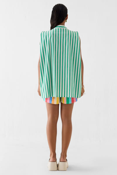Studio Rigu Green striped 3D fabric floral shirt STUDMAY26D144809
