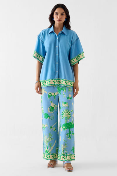 Studio Rigu Blue printed boxy shirt and pant set STUDMAY26D144814