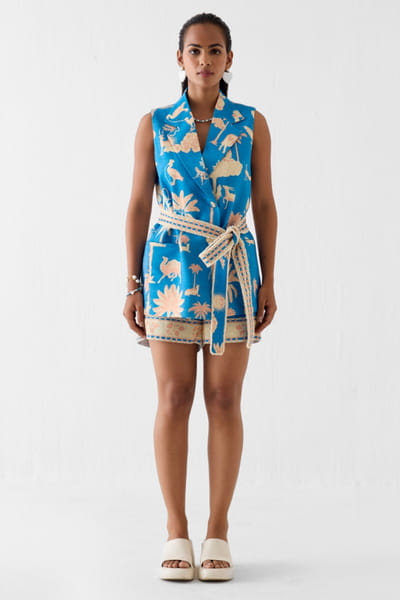 Studio Rigu Blue printed blazer and shorts set STUDMAY26D144817