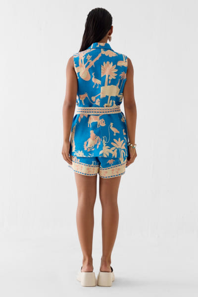 Studio Rigu Blue printed blazer and shorts set STUDMAY26D144817