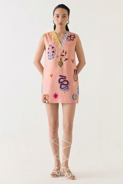 Studio Rigu Peach handpainted print sequinned short dress STUDMAY26D144818