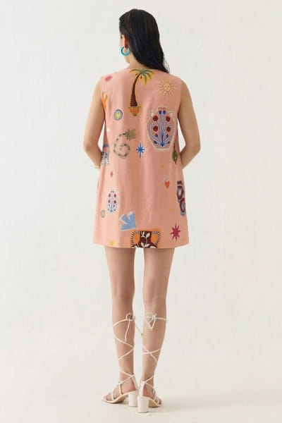 Studio Rigu Peach handpainted print sequinned short dress STUDMAY26D144818