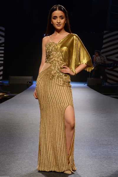 Gold gown with slit