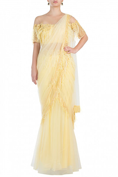 Yellow ruffle sari gown