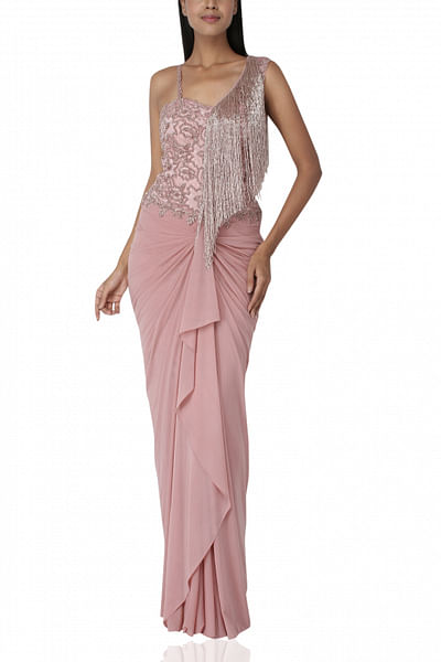 Pink fringed gown