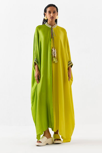 Yellow and green hand dyed kaftan