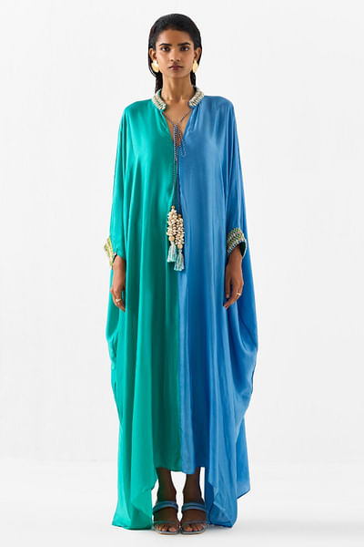 Blue and sea green hand dyed kaftan