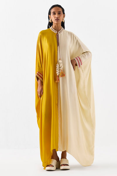 Yellow and beige hand dyed kaftan