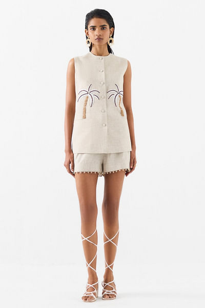 Natural hand embroidered co-ords