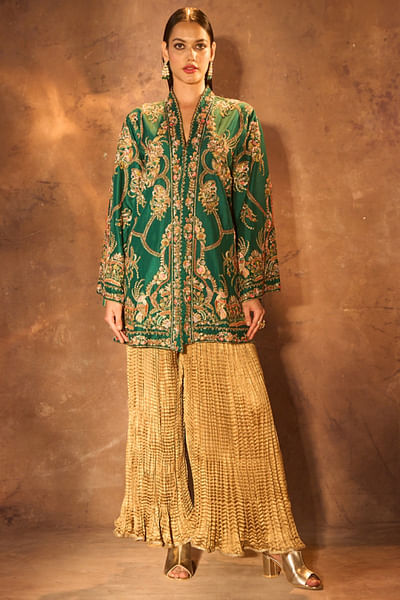 Green zardozi embroidered kimono jacket