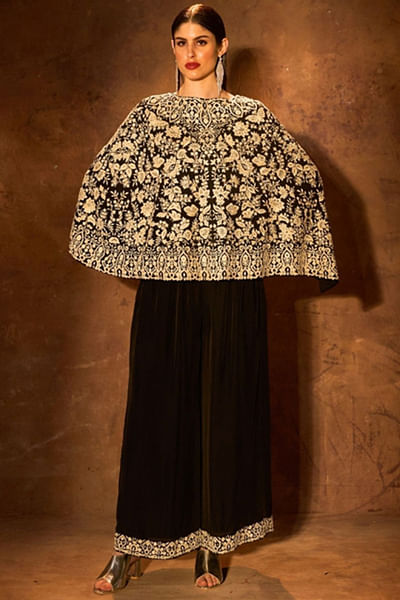 Black zardozi embroidered silk cape