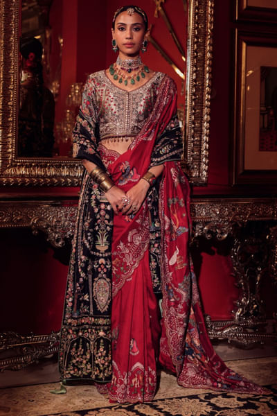 Regal red embroidered sari
