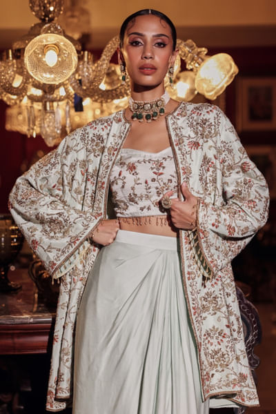 Pistachio zardozi embroidered skirt set