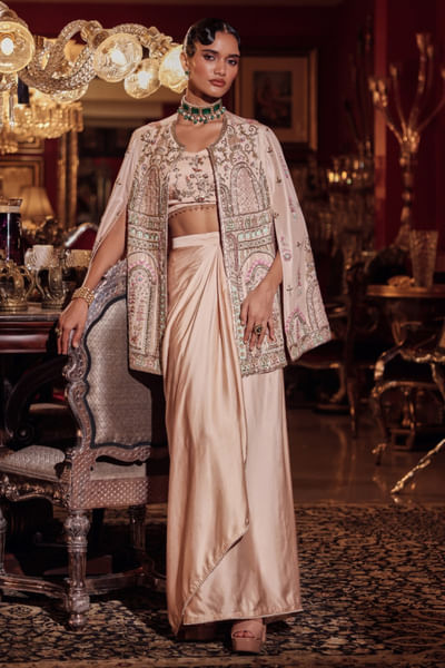 Peach zardozi embroidered skirt set