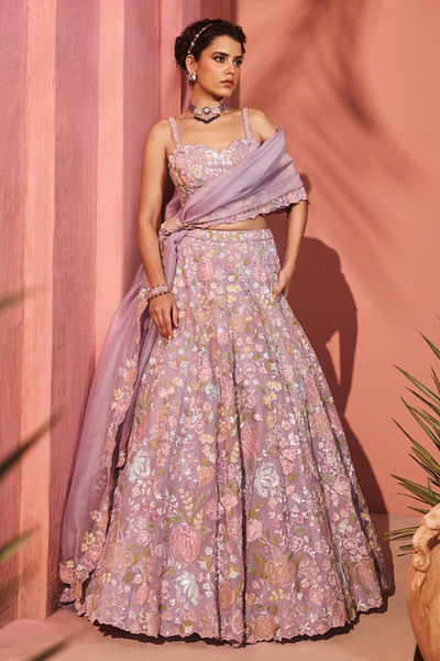 Lavender floral embroidered lehenga set
