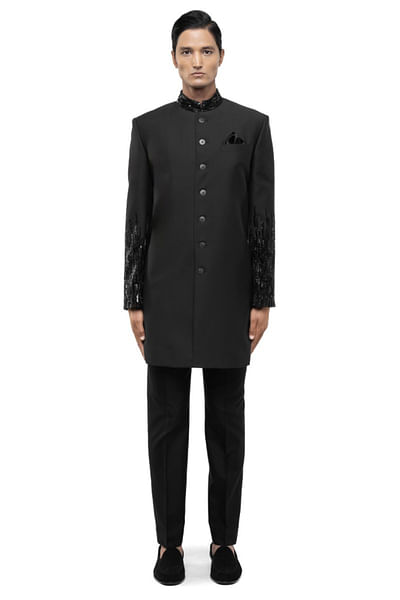 Green embroidered sherwani set