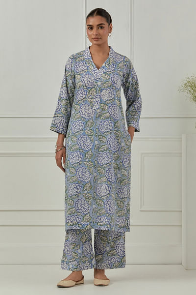 Multicolour block printed kurta set