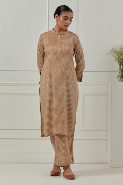 Mustard block printed kurta set