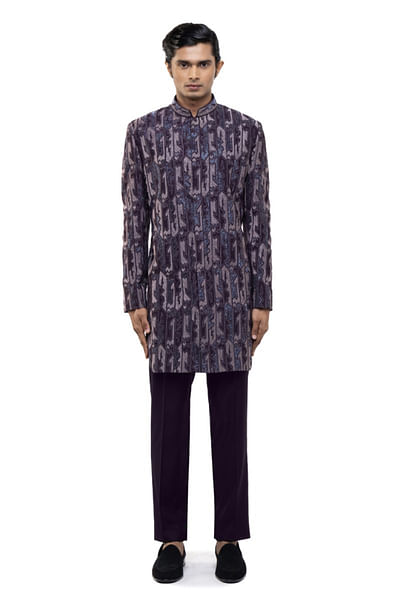 Purple sequin embroidered sherwani set