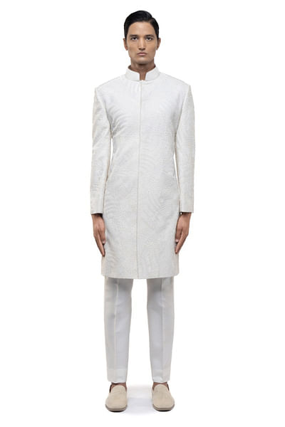 White sequin embroidered sherwani set