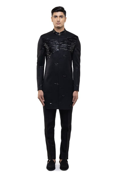 Black sequin embroidered sherwani set