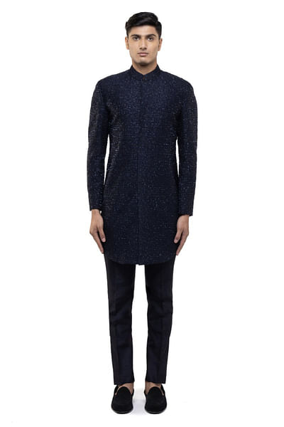 Blue embroidered sherwani set