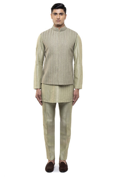 Sage green stitch line bandi kurta set