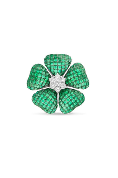 Miss Jo Emerald and silver floral brooch MISSMAY26D345214