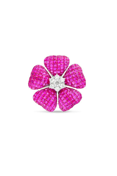 Miss Jo Ruby and silver floral brooch MISSMAY26D345216