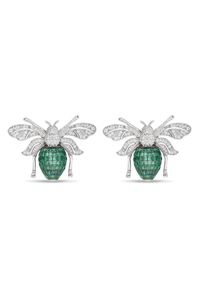 Emerald stone embellished honey bee studs