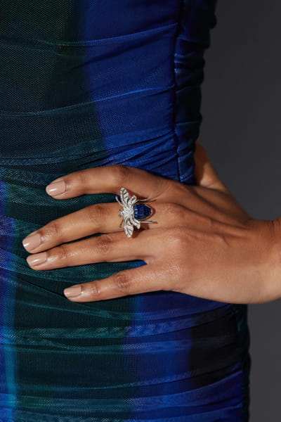 Sapphire stone embellished honey bee ring