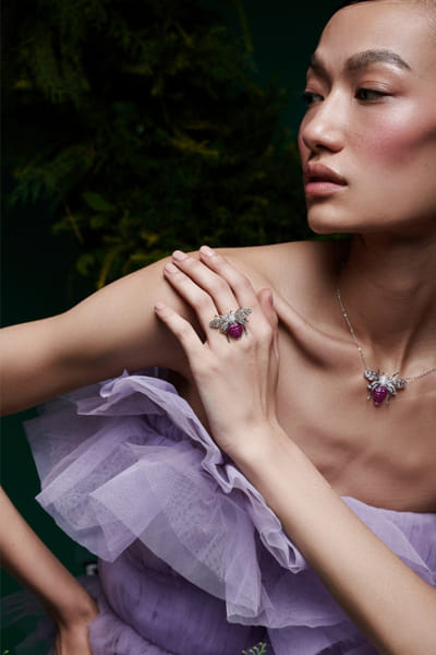 Ruby stone embellished honey bee ring