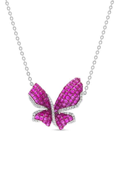 Ruby stone embellished butterfly chain