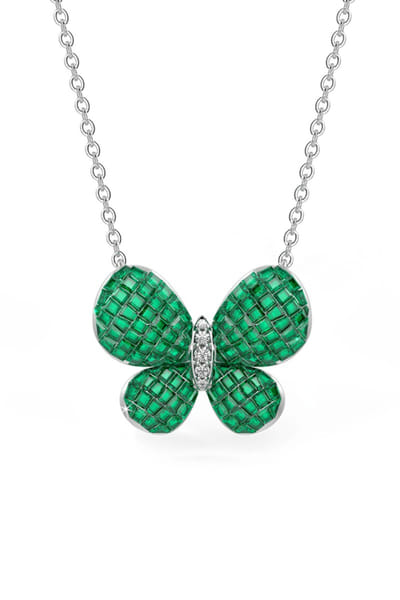 Emerald embellished butterfly pendant chain