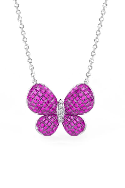 Ruby stone embellished butterfly pendant chain