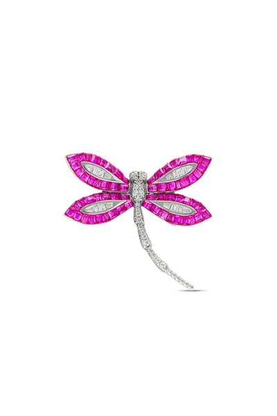 Ruby stone embellished dragonfly ring