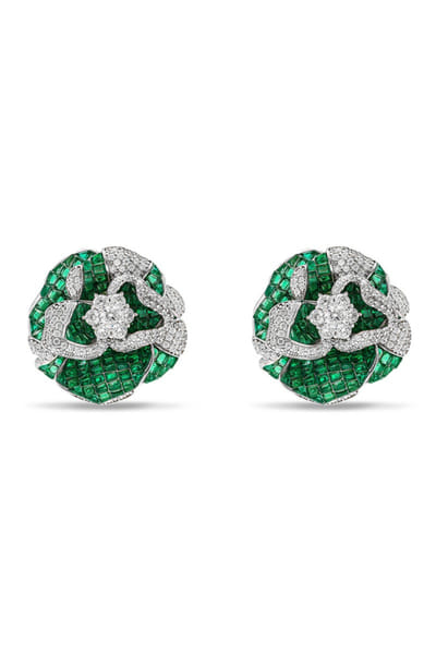 Green and silver floral studs