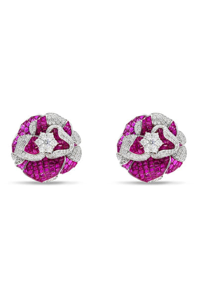 Miss Jo Ruby and silver floral studs MISSAPR26D242760