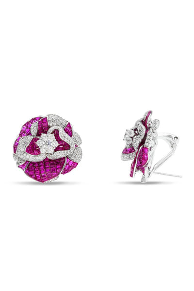 Miss Jo Ruby and silver floral studs MISSAPR26D242760