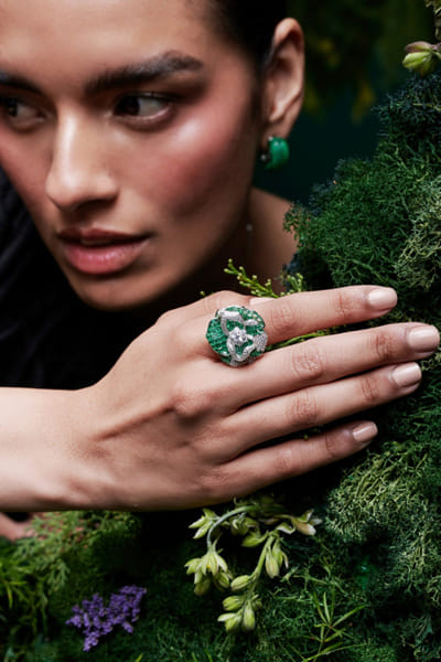 Miss Jo Green and silver floral statement ring MISSAPR26D242764